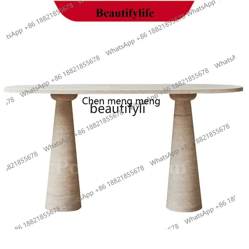 

D178 Y Nordic natural travertine entrance table designer light luxury high sense against the wall entrance table