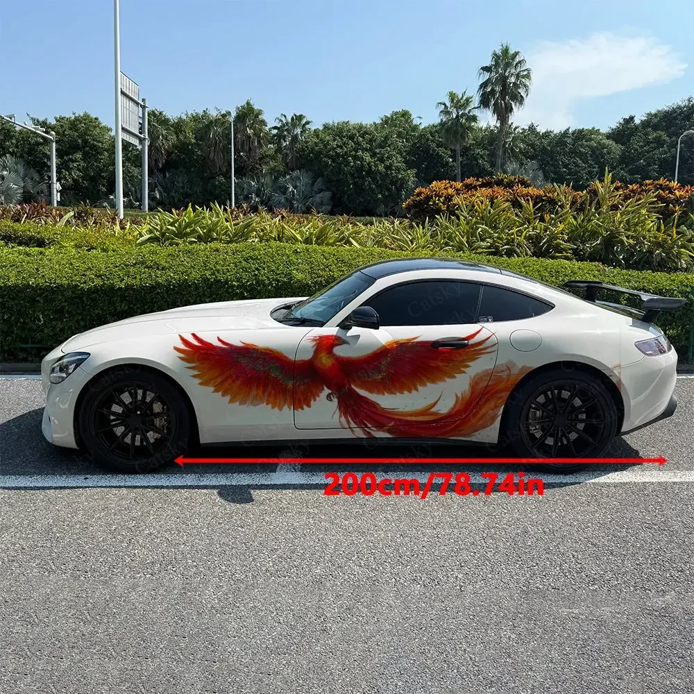 2pcs Fiery Phoenix Car Side Wraps, Self-Adhesive PVC Waterproof & Scratch-Resistant Stickers, Car Accessory Gift