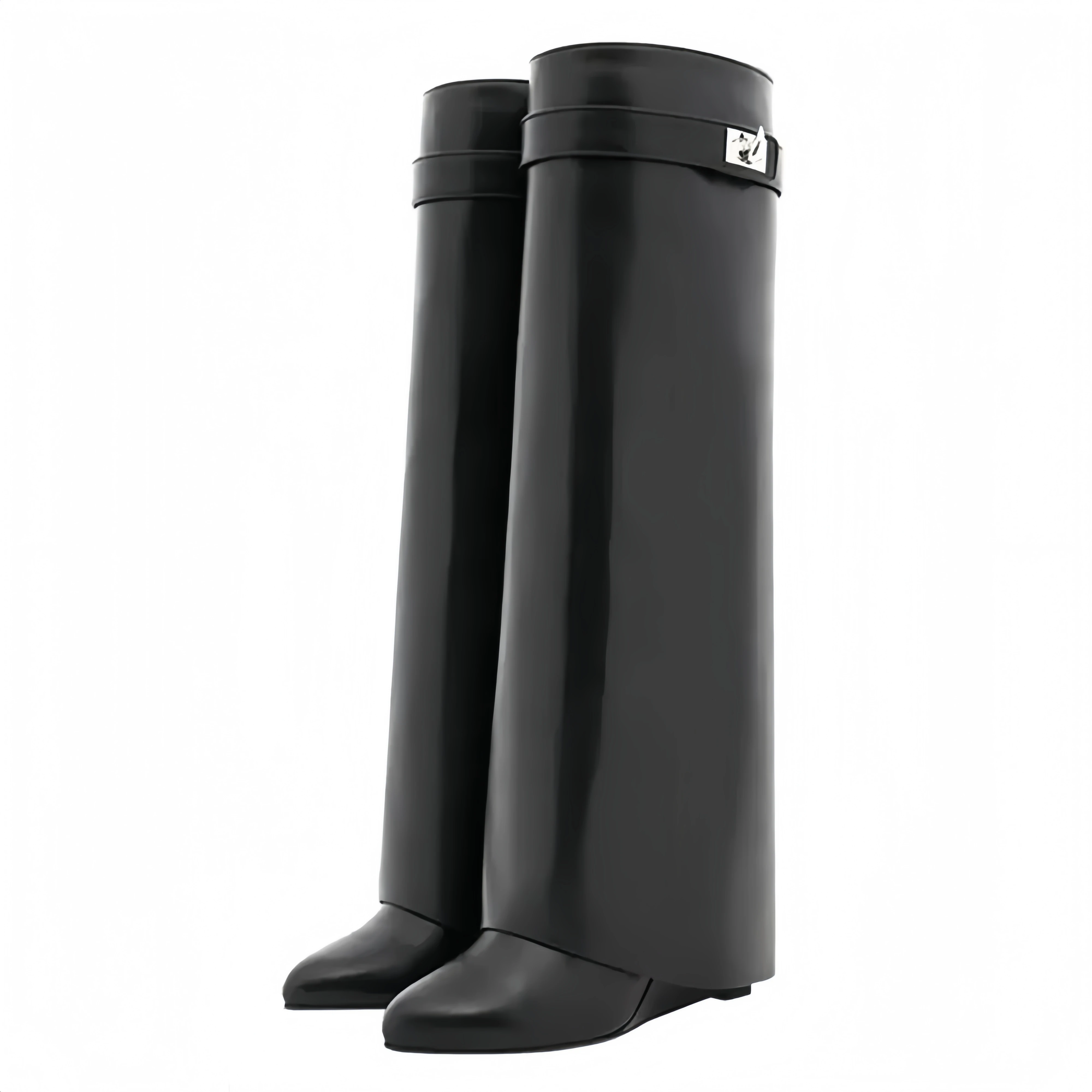 

Shark Lock Thigh-High Boots 2025 Women's Genuine Leather Knee-Length Designer Luxe Gala Red Carpet & Winter Banquet Heels Botas