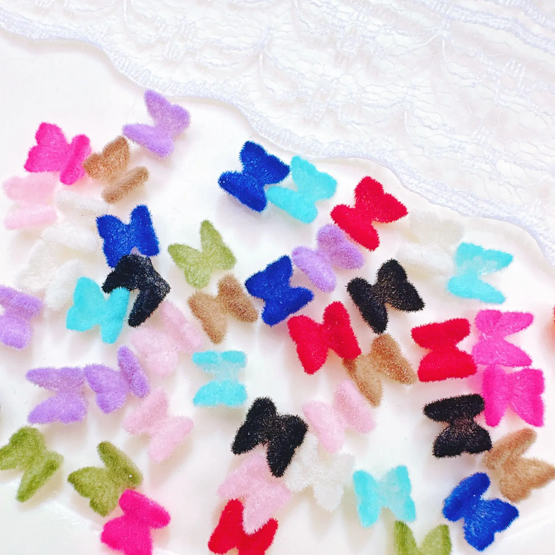 100Pcs/bag 6×7mm Flocked Butterfly Nail Charms - Multicolor 3D Resin Press-On Nail Decor, DIY Manicure Accessories