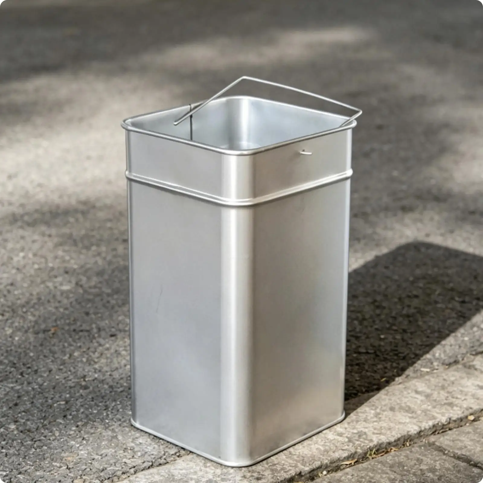 Square Metal Trash Can Insert Side Handle Loop Galvanized Metal Liner Rolled Rim