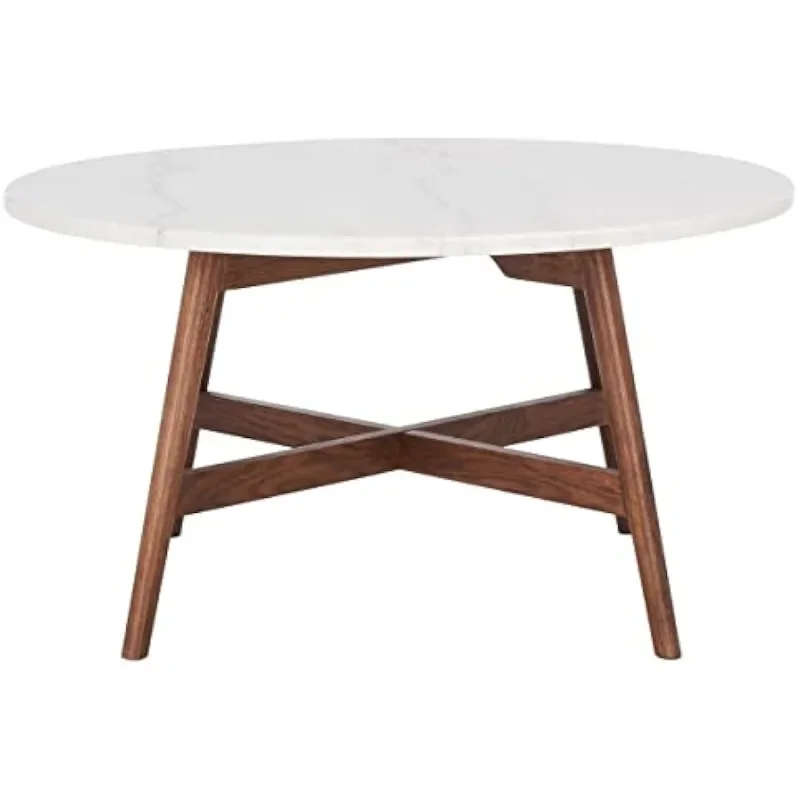 

Marble/Walnut Round Coffee Table， Features Clean-lined Retro Legs in A Rich Walnut Finish and A White Marble Top