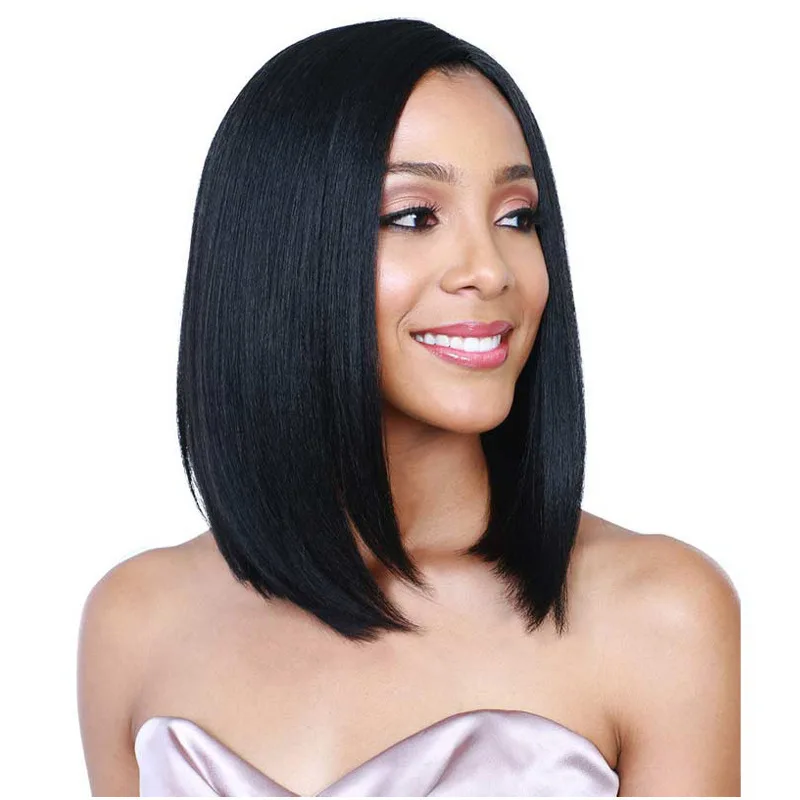 

New wig women's midsection bangs midlength straight hair shoulder-length fashion synthetic fiber high-temperature silk wig set