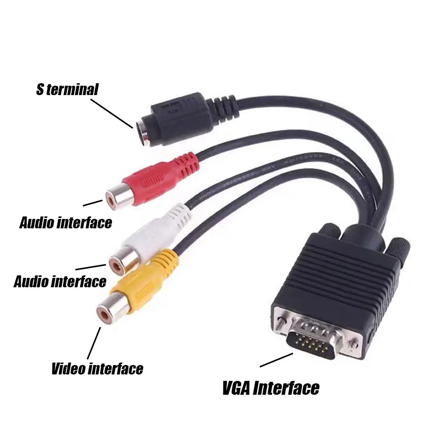 Hot Selling VGA S to S-VIDEO 3 RCA Female Converter Cable Video Adapter Bundle 1 Polybag ONLENYTV Out S-video AV