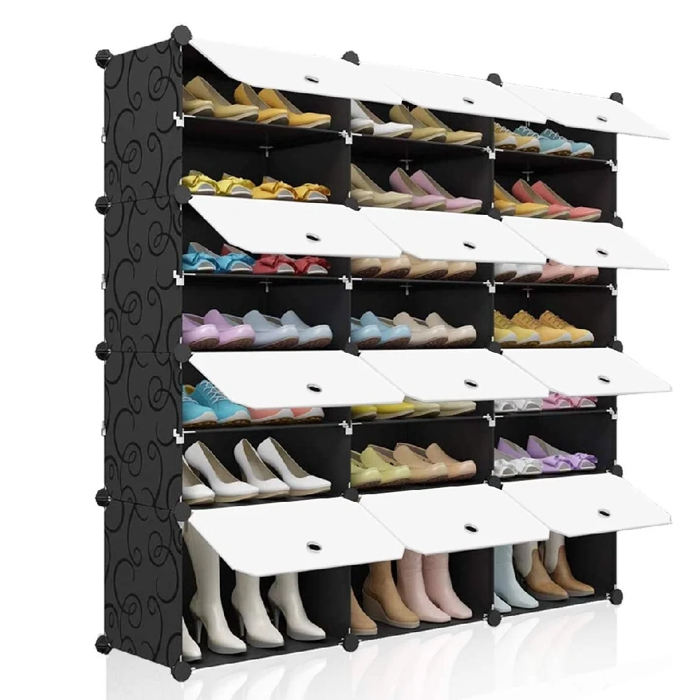 Portable Shoe Rack Organizer 48 Pair Tower Shelf Storage Cabinet Stand Expandable for Heels, Boots, Slippers， 8 Tier Black