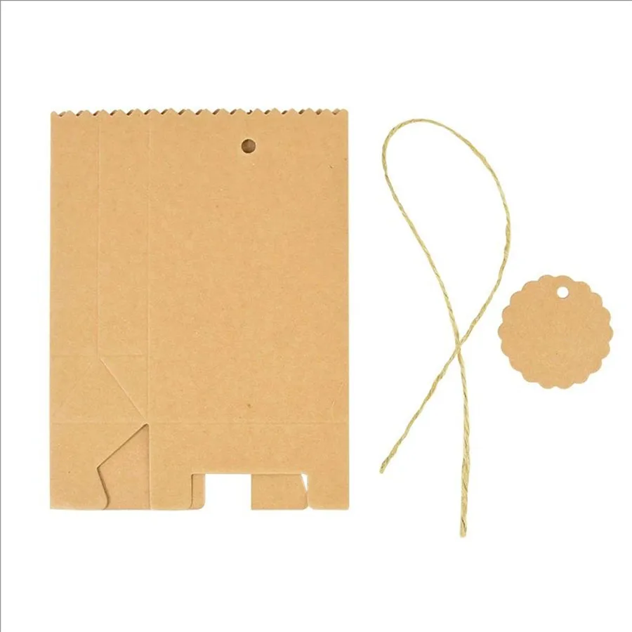 10/20/30 stücke Retro Kraft Papier DIY Geschenk Tasche Weiß Braun Cookie Hochzeit Gunsten Candy Box Lebensmittel verpackung Tasche Mit Seil Geburtstag Deco – Detail 12