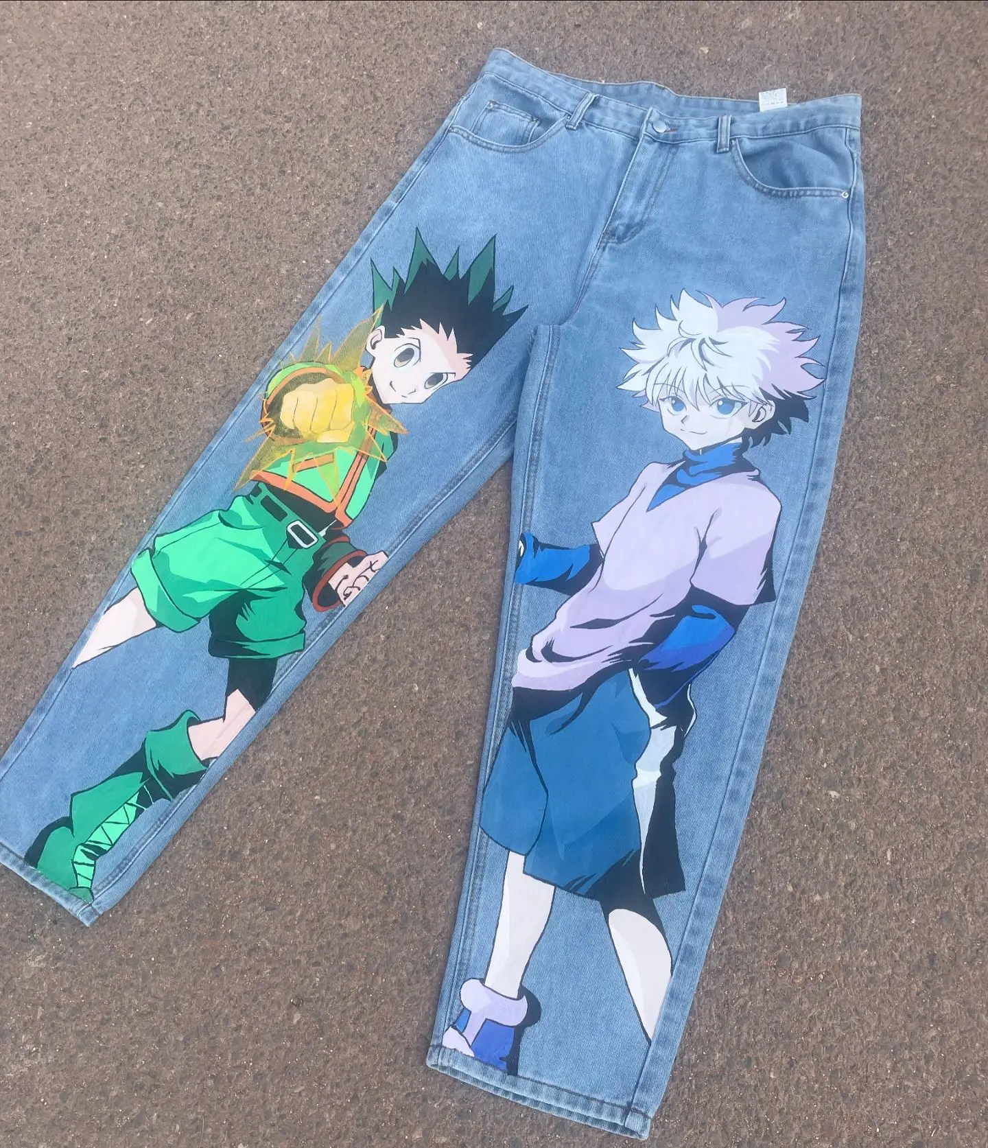 Harajuku Anime New Hunter x Hunter Graphic High Waist Jeans wide leg jeans Streetwear Y2K Jeans for Men Women Wide Trouser Pants