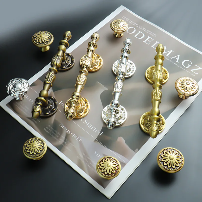 French Style Cabinet Handles Golden European Drawer Pulls for Wardrobe Furniture