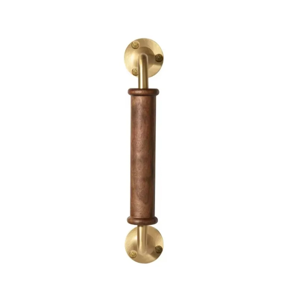 

Solid Wood Walnut Wood Handle Brass Base Light Luxury Brass Handle Vintage Decor Premium Quality Furniture Handle Home Door