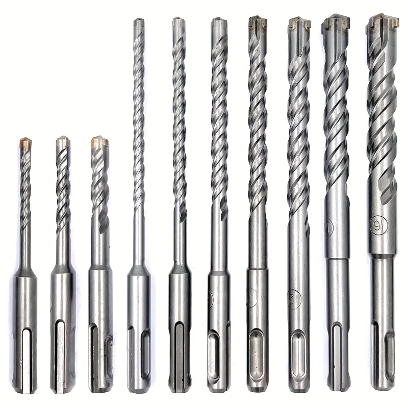 Set di punte per trapano a percussione rotante Premium da 10 pezzi-punta in metallo duro durevole, compatibile SDS-Plus, per perforazione efficiente