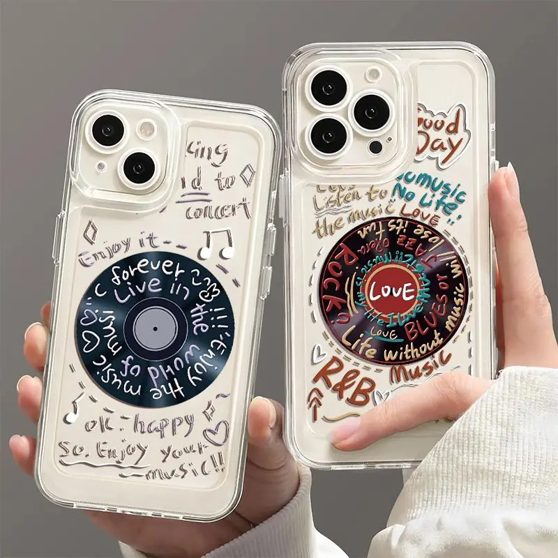 

Vintage Record Transparent Phone Case For iPhone 15 Pro Max 14 Plus 13 mini 12 11 X XS XR 8 7 Anti-drop New Female Cover