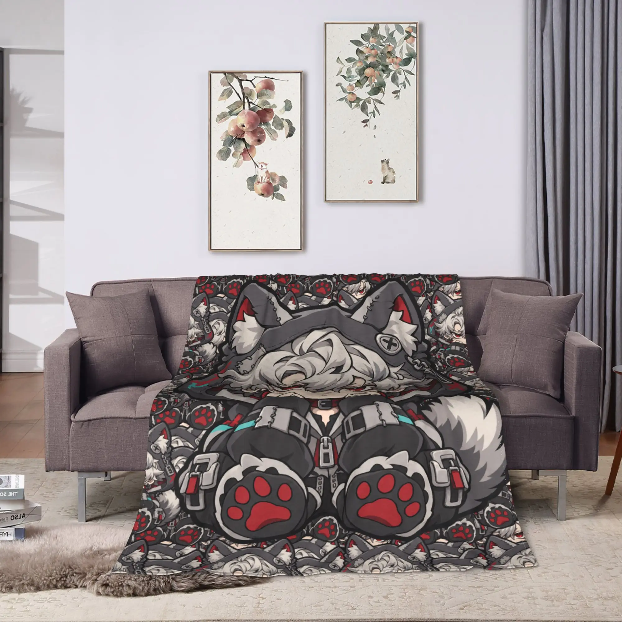GACHIAKUTA Gray Haired Cat Boy Paw Chibi Plush Blankets Flannel Bedding Throws For Home Decor Warm Soft Customized Bedspread