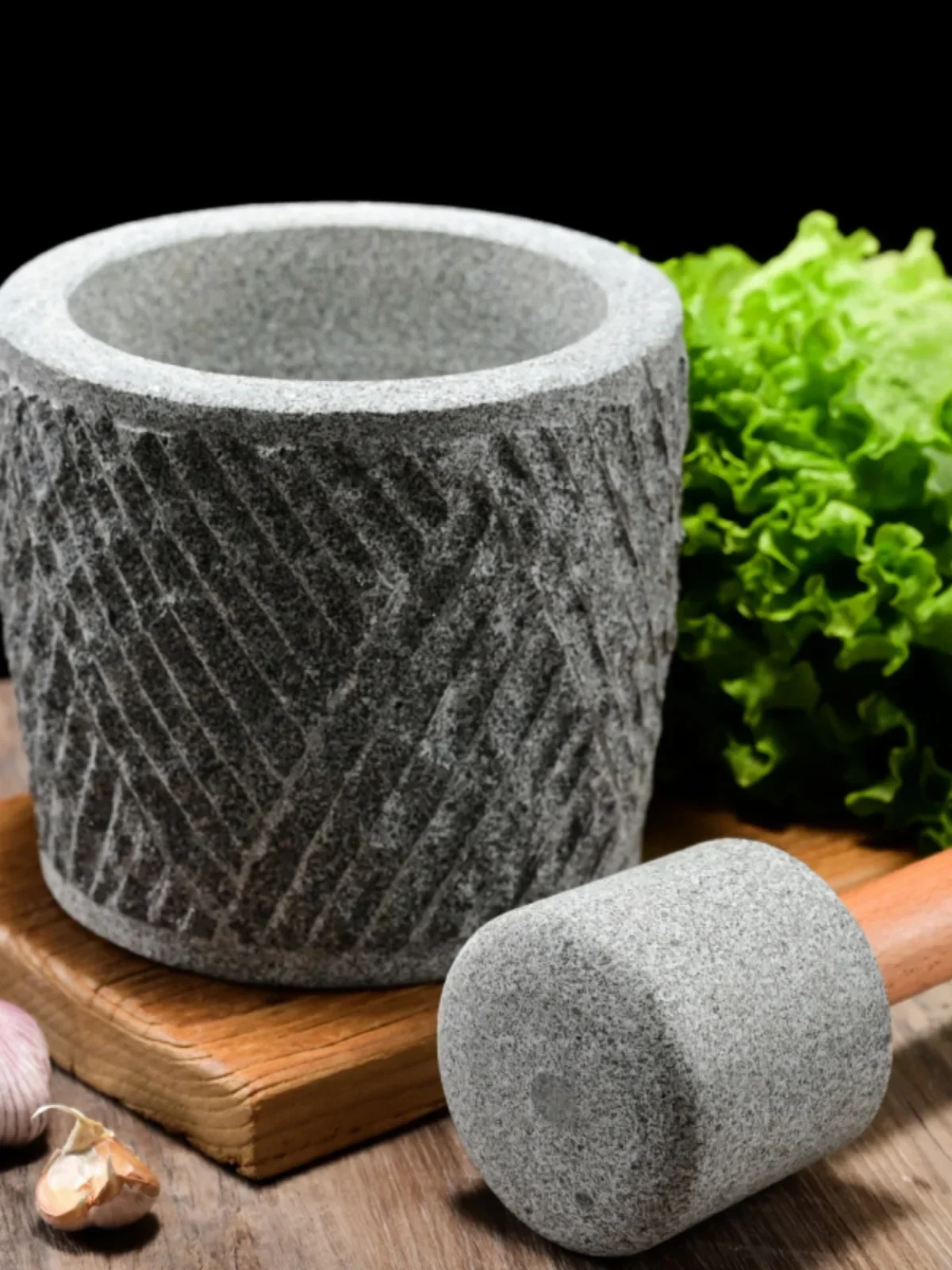 Household grinder stone mortar large hand garlic pounder stone garlic mortar