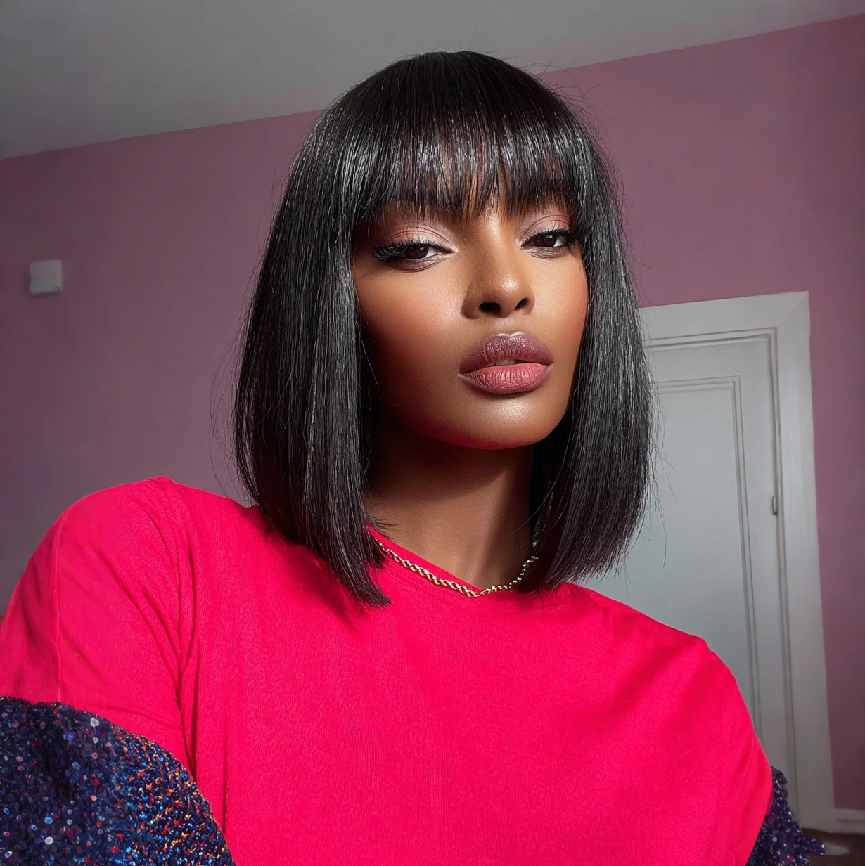 

Sleek Short Human Hair Wigs With Bangs Straight Bob Brazilian Hair Wigs With Bangs P4/30 Hightlight Colored Brazilian Hair Wigs