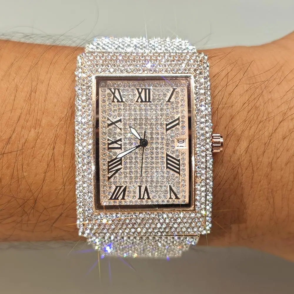 2025 Orologio da uomo con diamanti al quarzo di marca di lusso caldo per uomo Moda Hip Hop Full Diamond Bling Jewelry Orologi da polso Uomo Dropshipping ﻿