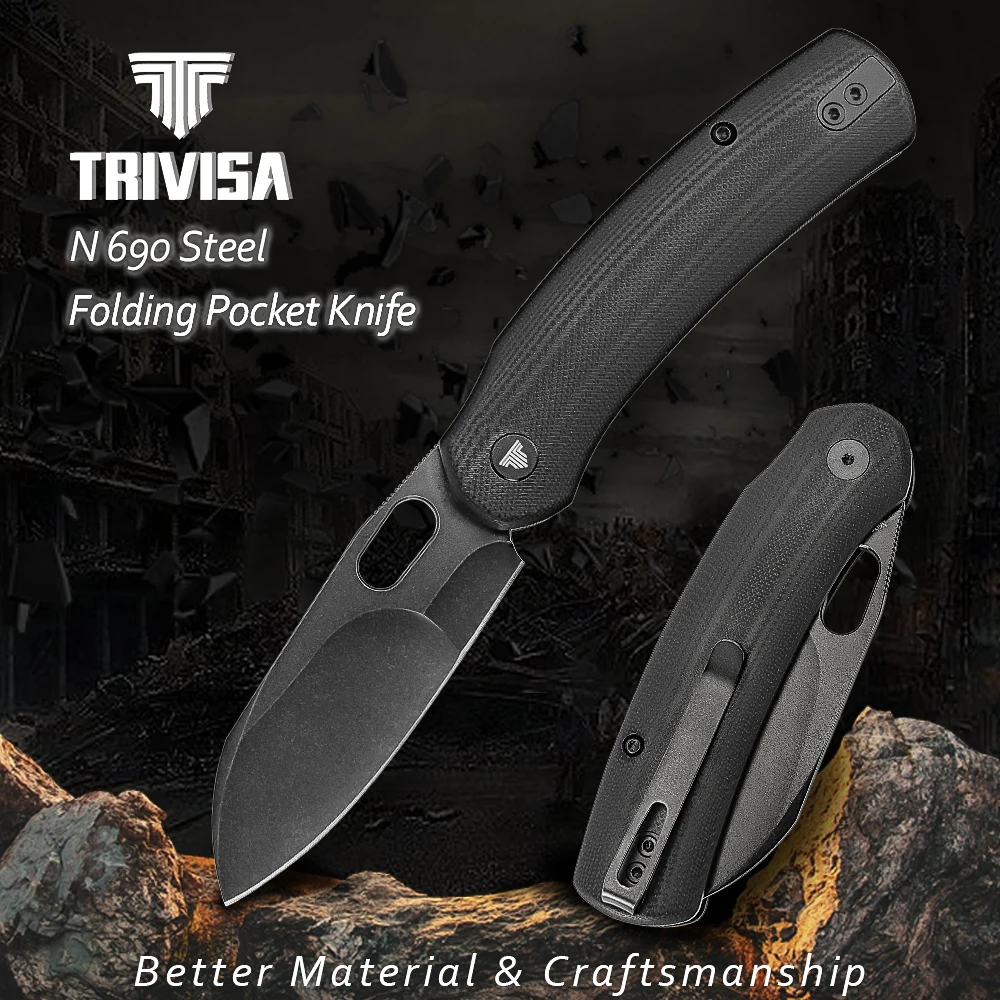 

Coressbar Folding Knife for Men，EDC Pocket Knives with Clip for Self Defence，N690 Steel Crossbar，G10 Hanlde,TRIVISA Lamb-03G