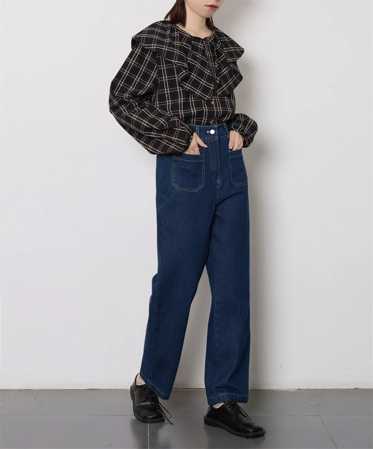 

Loose Straight Leg Jeans Pure Color Light Blue k Blue Casual Loose Fit Jeans l Waist Button Zipper Long Pants