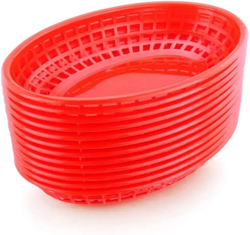 

Red Oval Fast Food Baskets 9.25 x 6 Inch Set of 12 for Burgers Fries Sandwiches