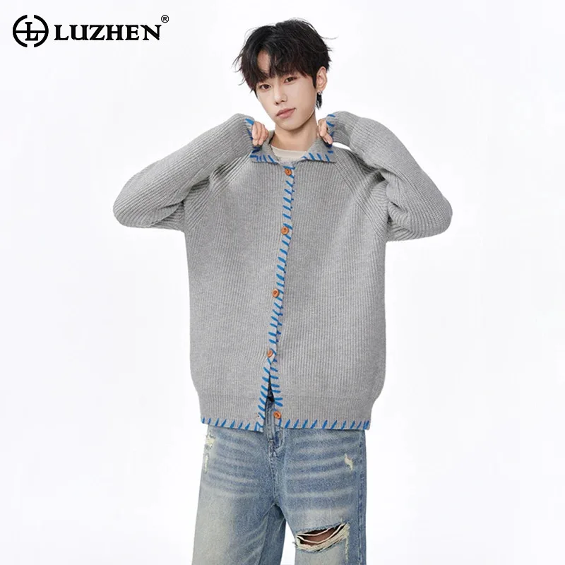 

LUZHEN Knitted Embroidery Edge Original Niche Design Cardigan Shirt Men's 2025 Autumn New Stylish Handsome Casual Sweater JY4416