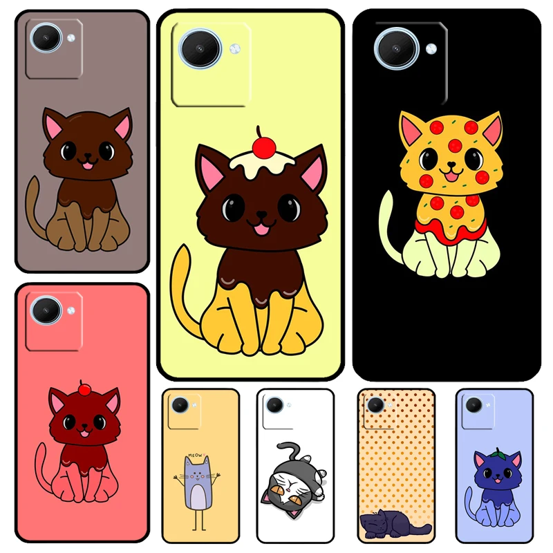 Cute Kawaii Blueberry Cat Case For Realme C53 C55 C35 C33 C31 C30 C25s C21Y C15 C11 GT Neo 5 3T 2T 9 10 11 Pro Plus