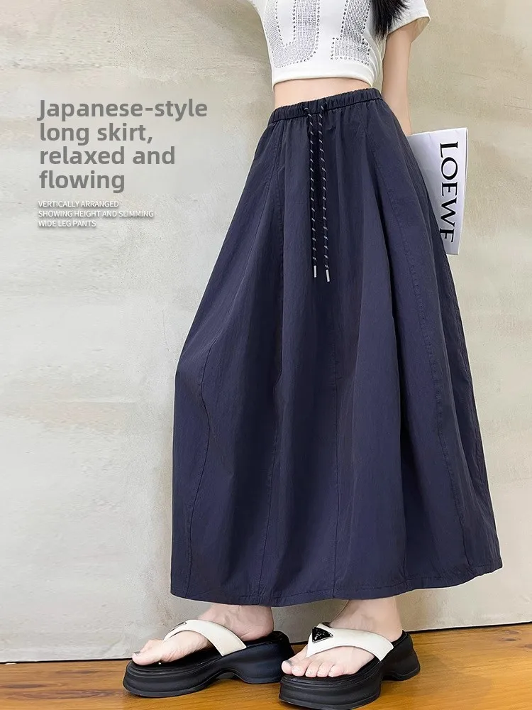 

Loose Fit Summer Thin A-Line Pumpkin Skirt for plus Size Women High Waist Patchwork Japanese Style Midi Skirt Casual Wear