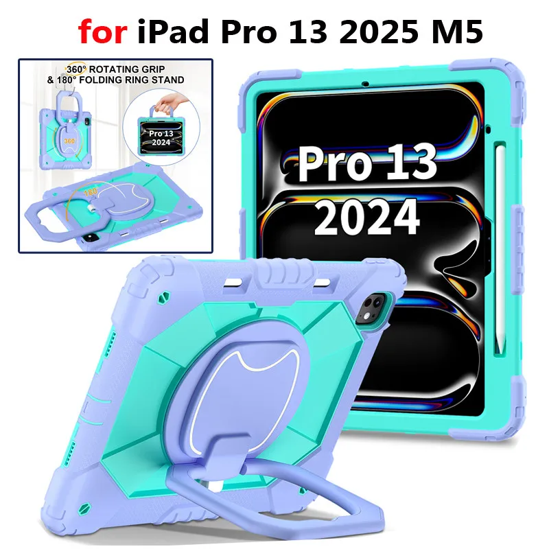 

Case for IPad Pro 13 2025 M5 13 Inch A3269 A3271 Tablet Case for IPad Pro13 2024 7th 360 Degree Rotation Handle Anti-Shock Cover