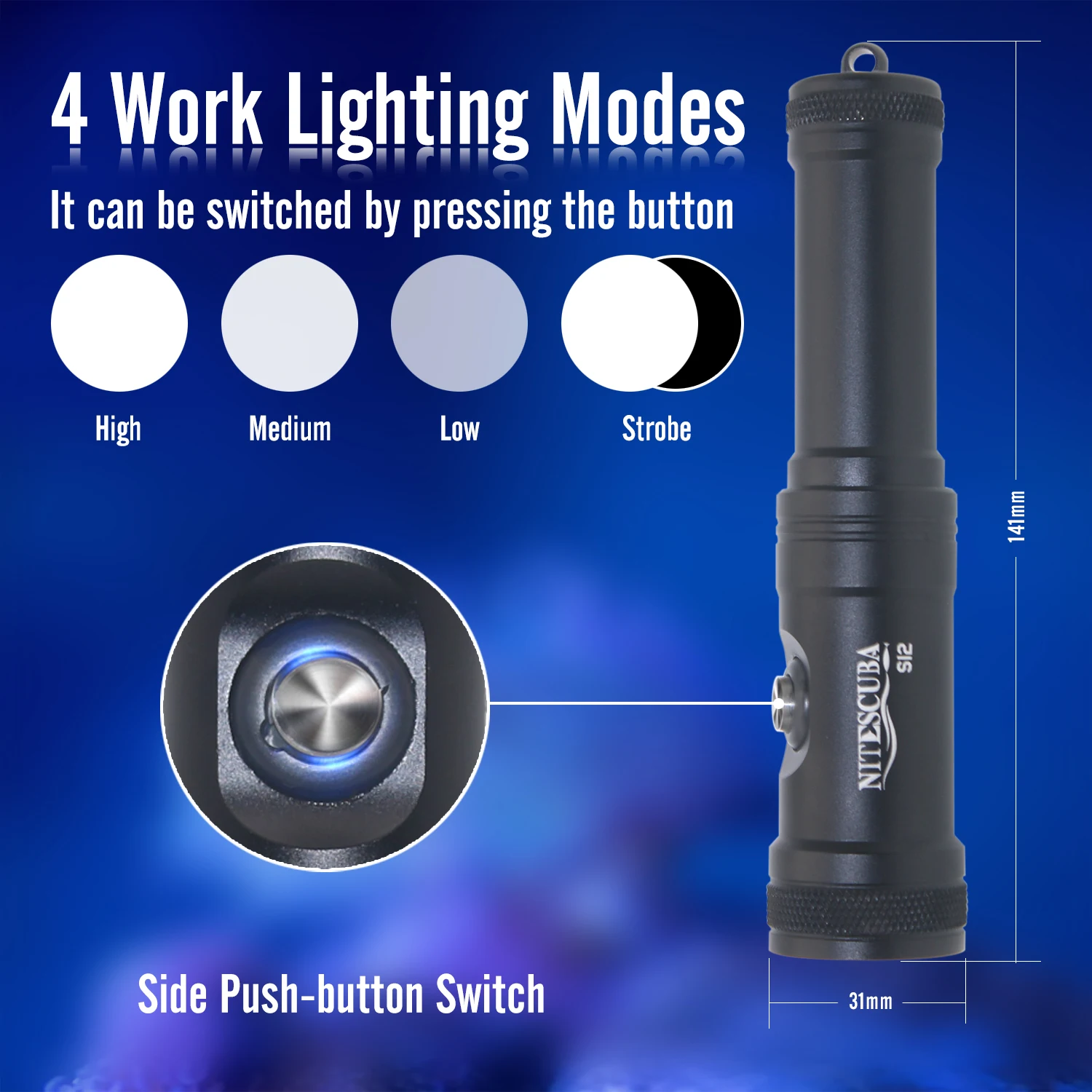 Nitescuba S12ไฟฉายดำน้ำ1200 Lumen ไฟฉายดำน้ำกันน้ำ100M Night ใต้น้ำโดยใช้แบตเตอรี่18650