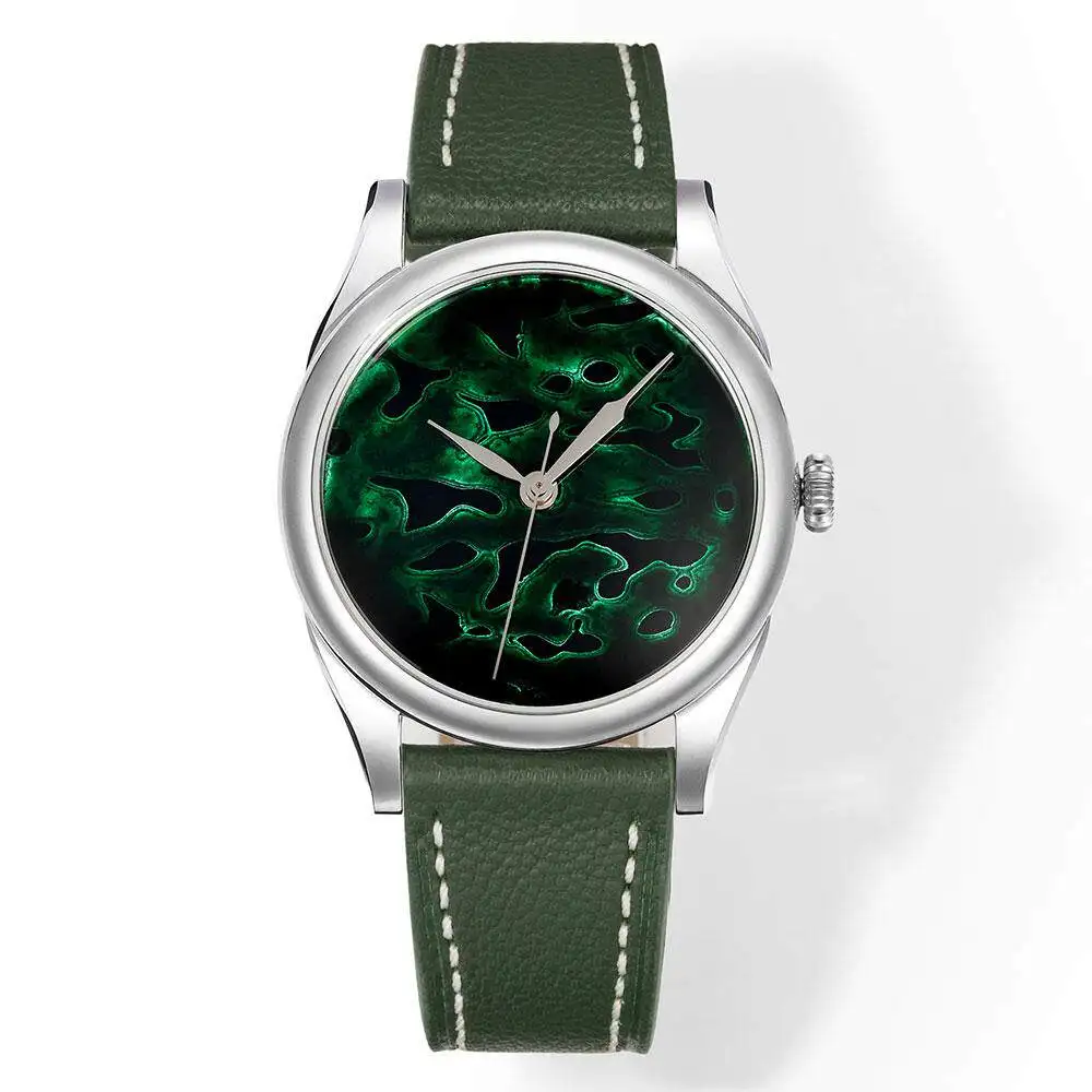 

Huasuo 38mm Intangible Cultural Heritage Lacquer Wordless Tianshu Green Dial Mechanical Mechanical Watch Waterproof 50 Meters