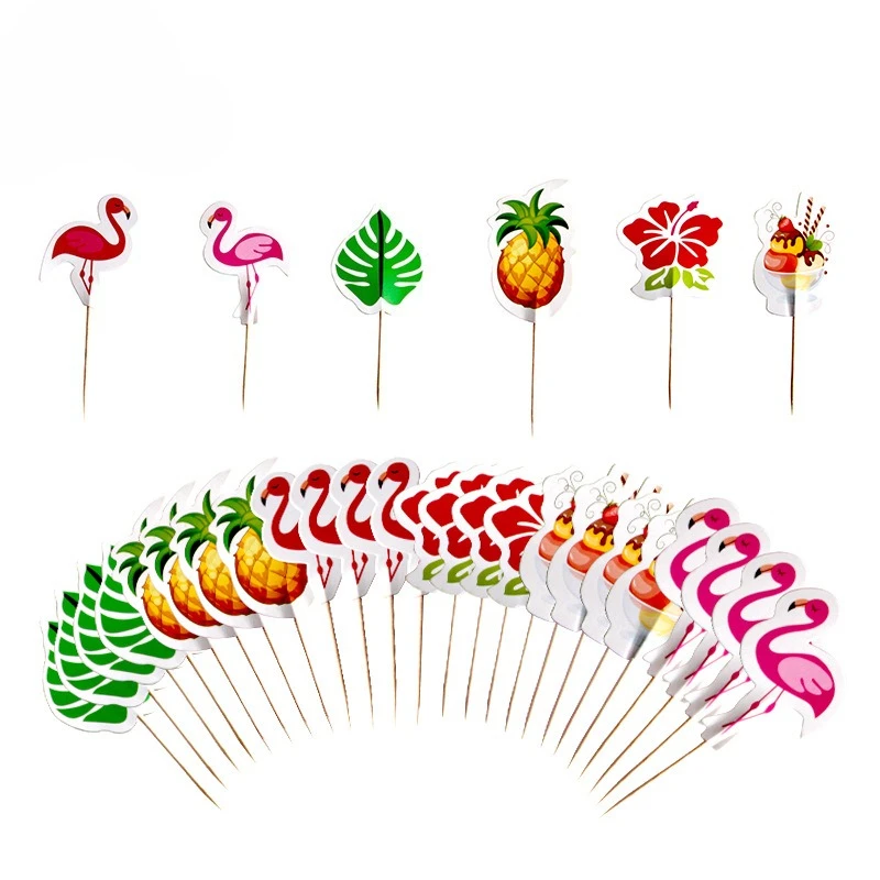 Tropical Hawaiian Party Cake Decoration Flamingo Pineapple Palm Leaves Summer Beach Birthday Wedding Dessert Table Decoration