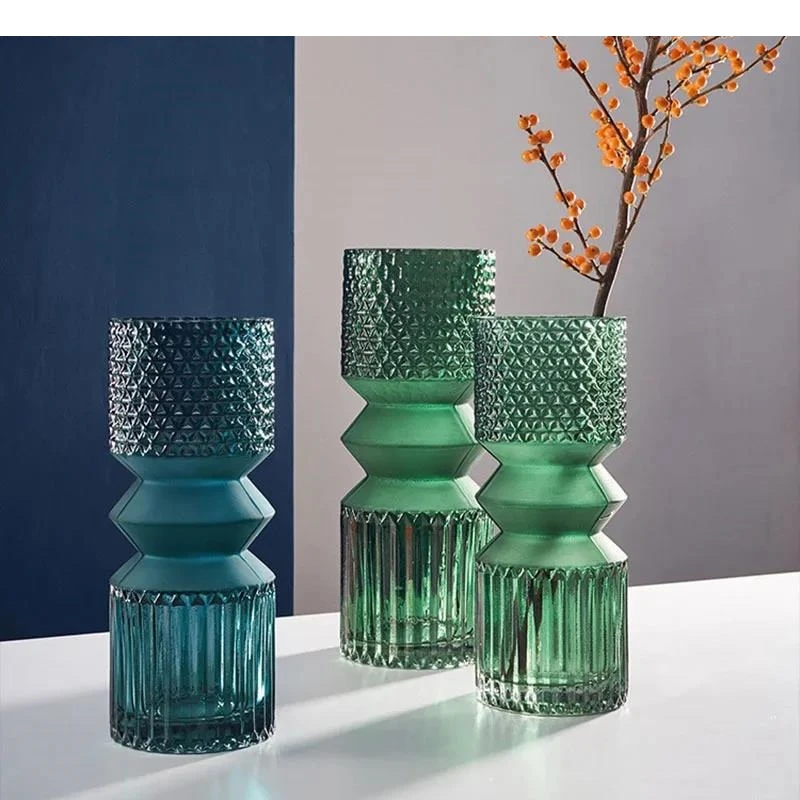 Green Relief Glass Vase Hydroponics Flower Pots Desk Decoration Flowers Arrangement Crafts Floral Vases Room Aesthetic Decor