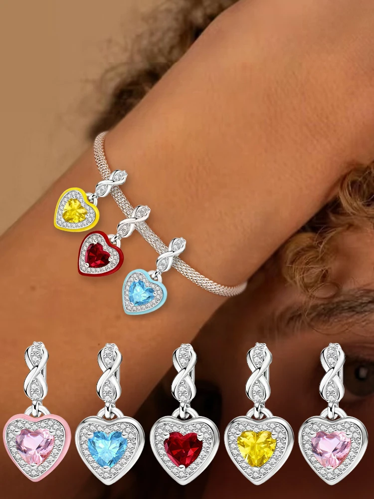 925 Sterling Silber Unendliche Romantik Glänzende Liebesherz-Charms Perlen Passend für Original-Armbänder Feiner Schmuck Geschenk
