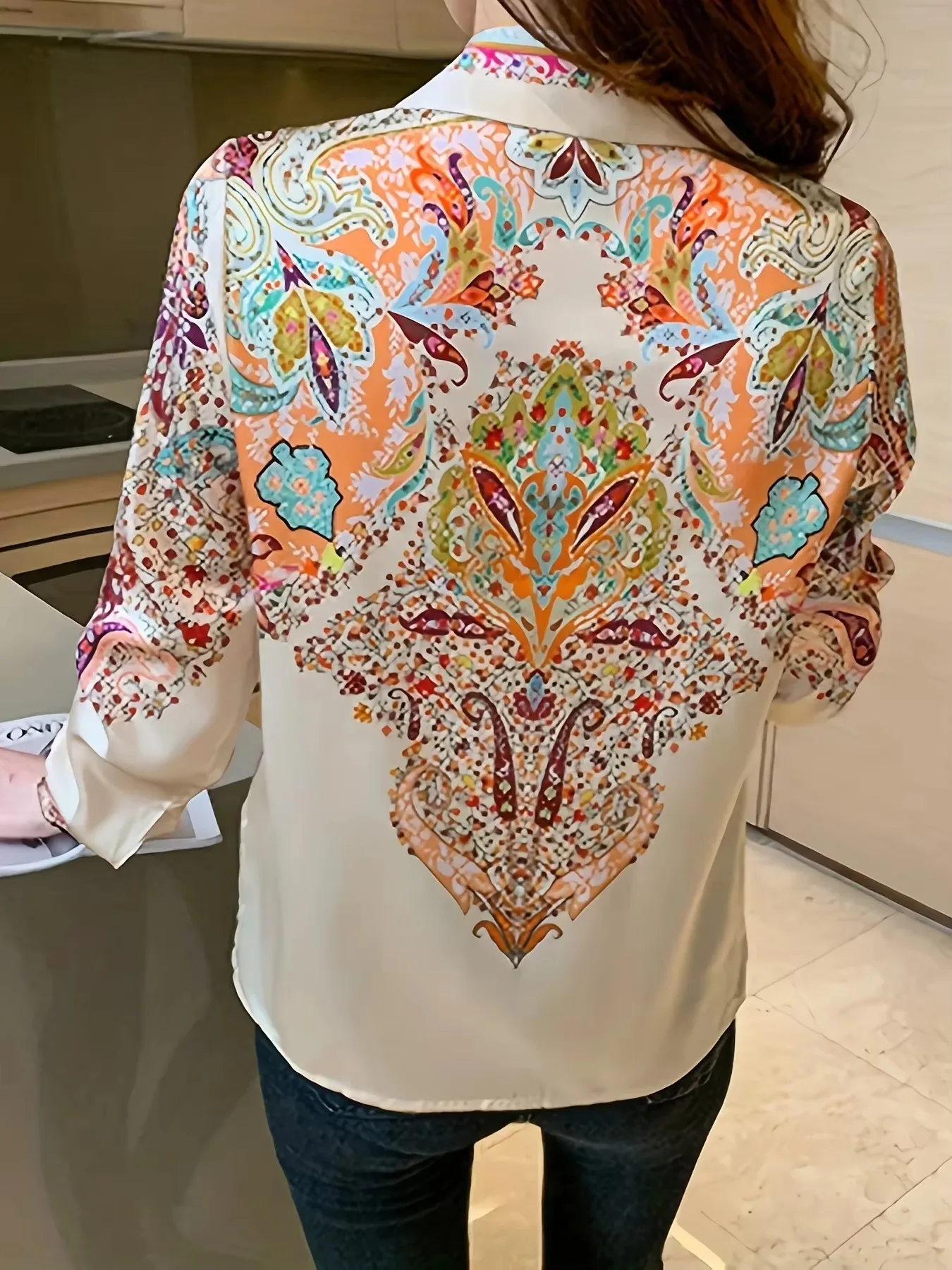 Camicie con stampa floreale di moda per donna nuove camicette eleganti da donna 2024 primavera estate top abbottonati a maniche lunghe blusa mujer