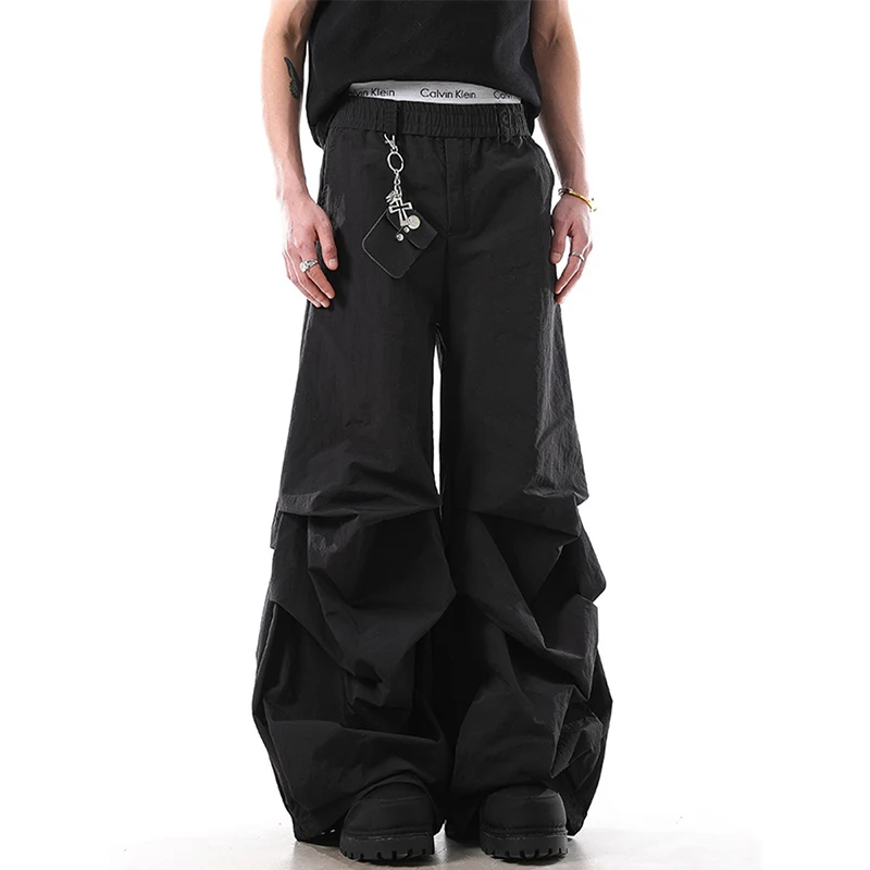 Summer Man's Black Long Trousers Parachute Pants Harajuku Y2