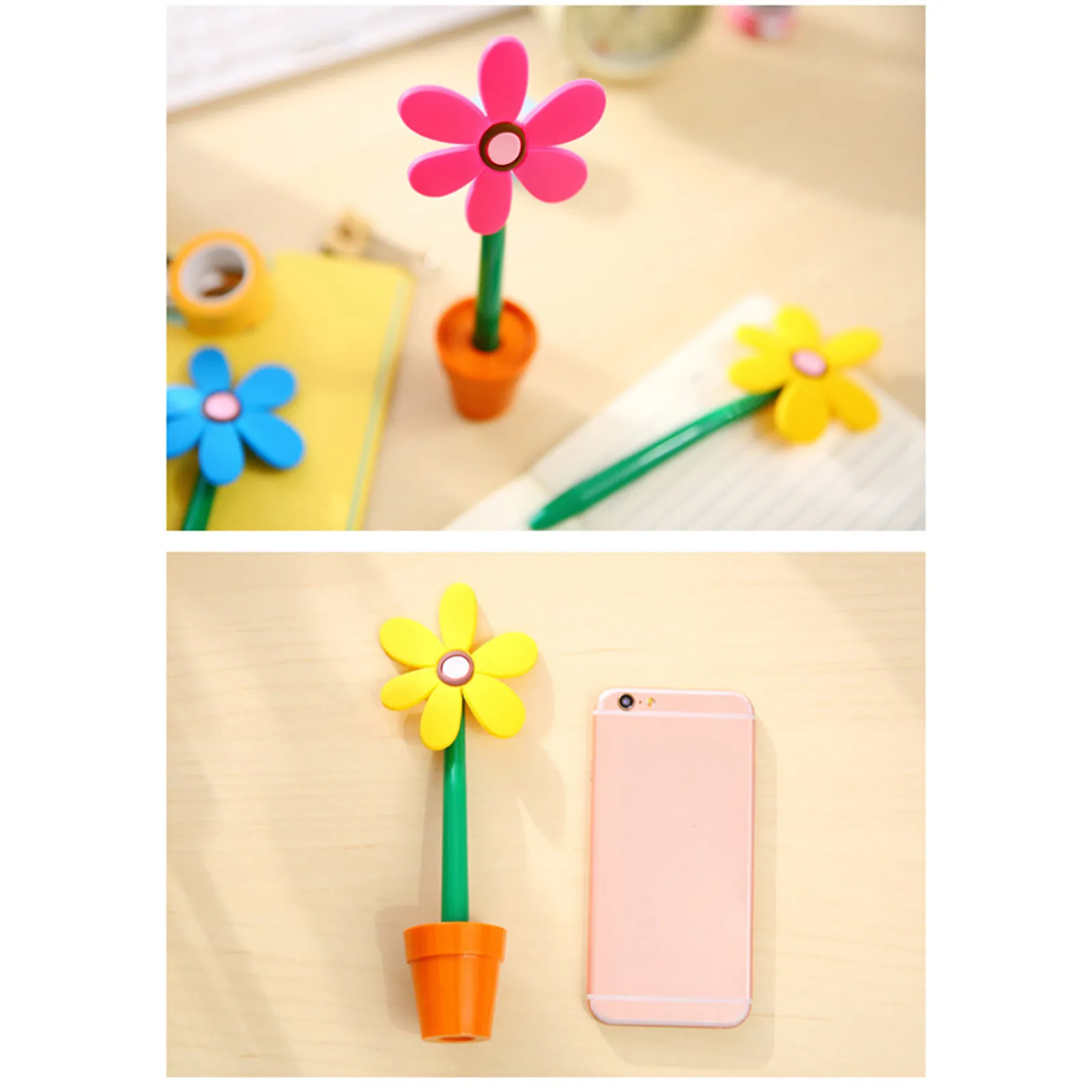 

4Pcs Sunflower Shaped Creative Ballpoint Pen with Plant Pot Cap Replaceable Refill Tool for Kids Students School