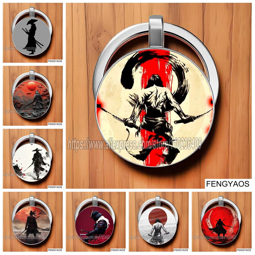 Retro Japan Samurai Keychain for Man Samurai Spirit Keychains Bushido Spirit Key Ring