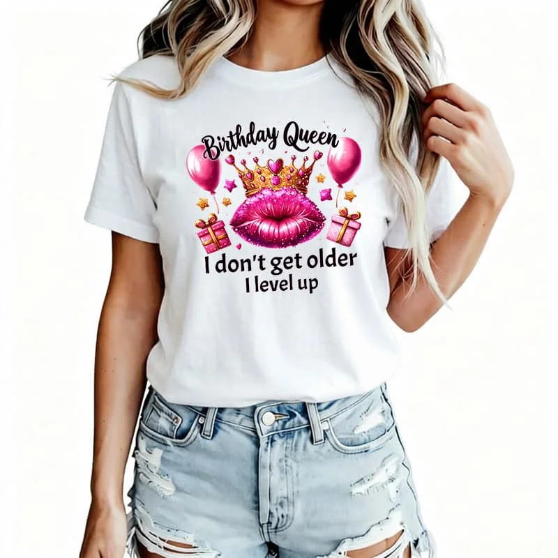 Glow-In-The-Dark Queen Birthday Women's T-Shirt 100% Cotton Funny Graphic Short Sleeve Tee Novelty Shirt Casual Crew Neck Top S-5Xl