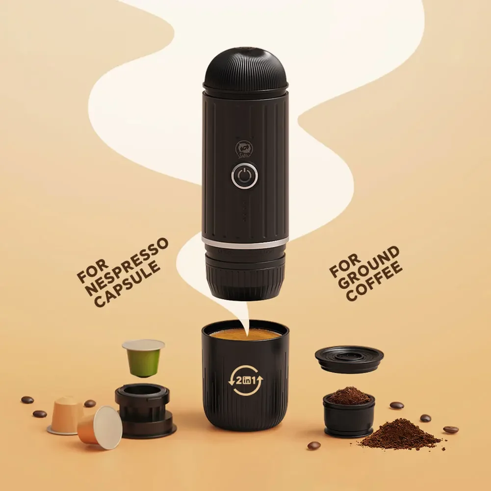 Portable Coffee Maker Electric Espresso Machine Compatible with Capsule & Ground Coffee 2 In 1 USB Charging for Camping Travel