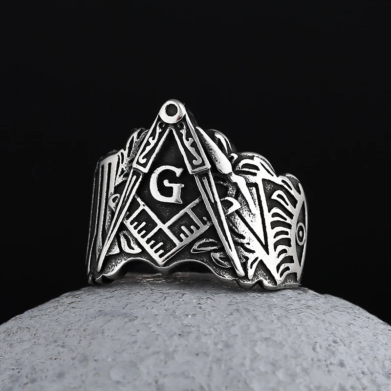 2024 New Wholesale Price  Men Freemason Ring 316L Stainless Steel Masonic Symbol Rings Freemasonry Jewelry