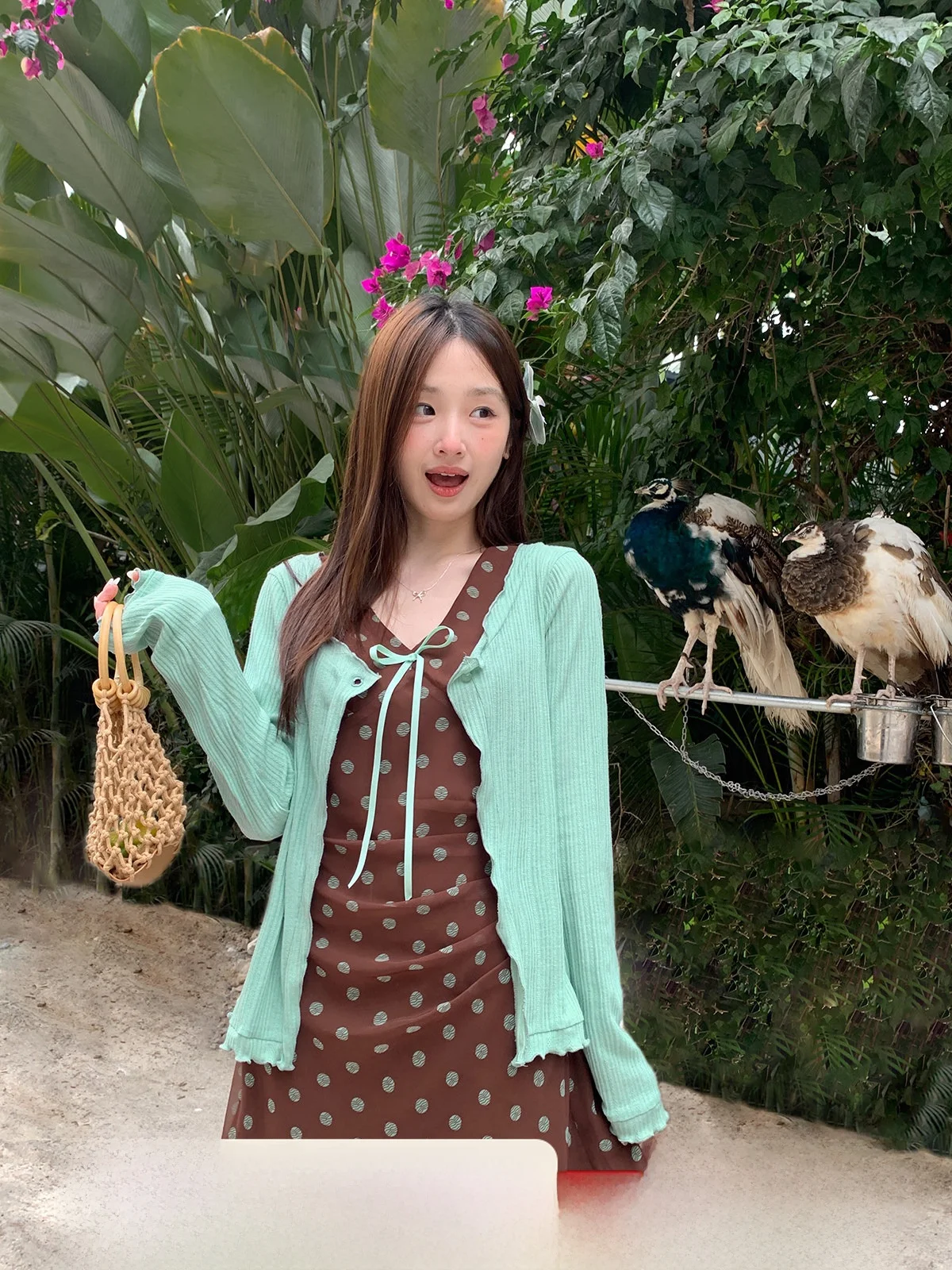 

Cheese Day Retro Vacation Pleated Slimming Short Skirt V-Neck Dress Set Polyester Fiber A-Line Skirt Long Sleeve Spring Wear