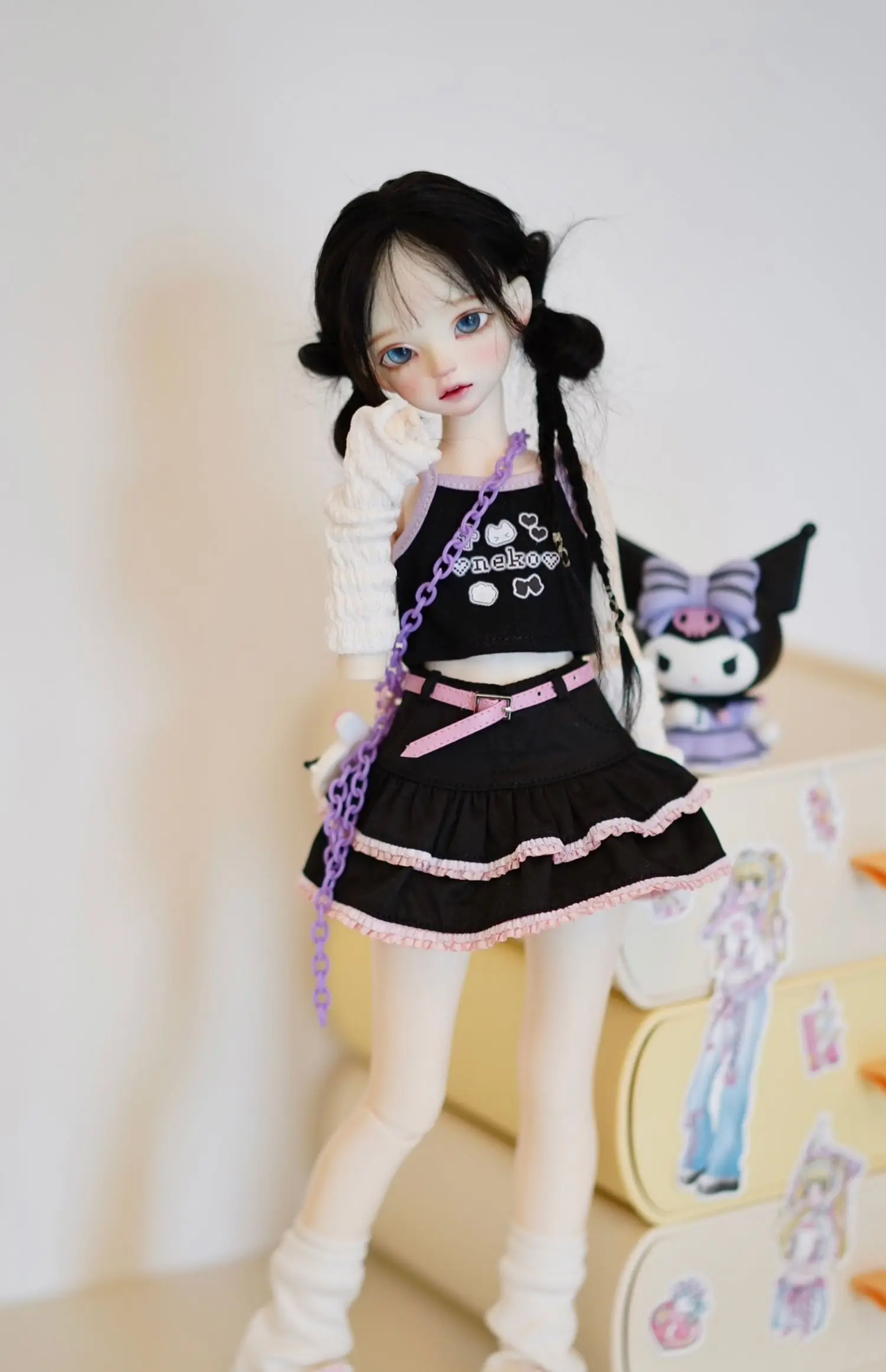 1/4 Bjd Doll Clothes Cute Girl Close Fitting Camisole Top 1/4 Doll Lace Denim Short Skirt Versatile Small Socks Trend Arm Sleeve