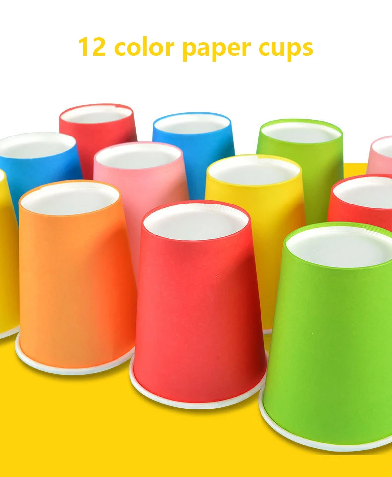 Creative DIY Handmade Paper Cups 12 Styles Set Children Sticker Colorful Funny Paper Cups Crafts Animal Paper Toy Cup With Tape