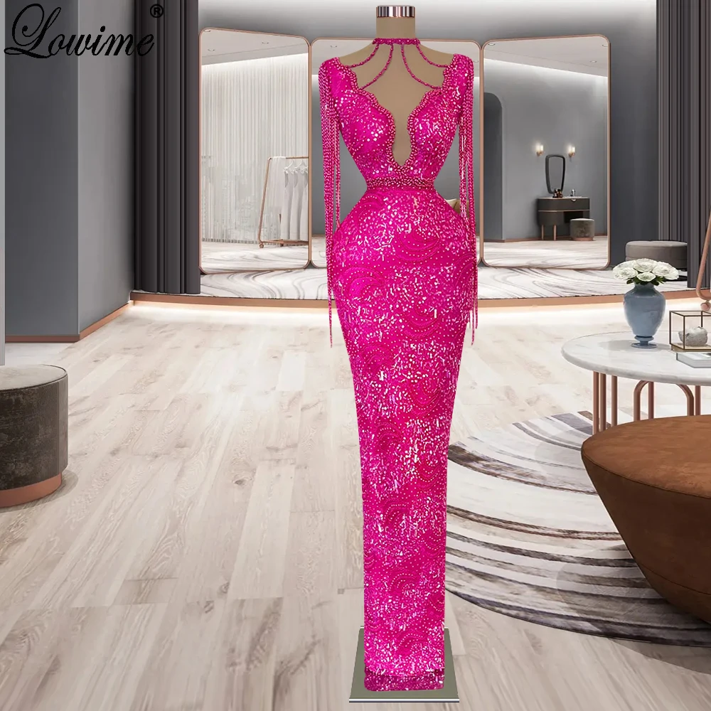 Fuchsia Glitter Prom Dresses Mermaid Special Cocktail Dresses For Women Turkish Coutures New Evening Gowns Vestido De Noche