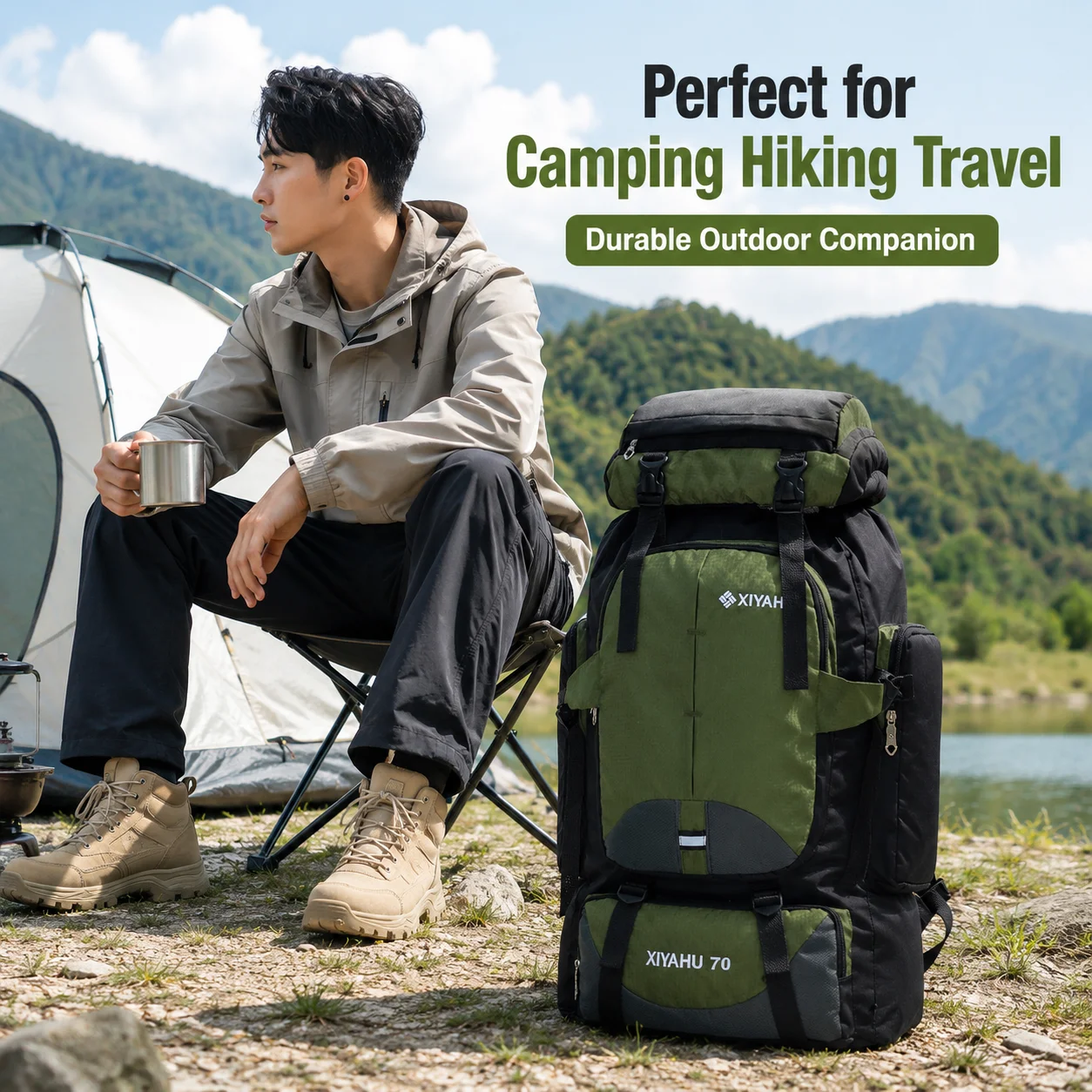 

70L Outdoor Hiking Backpack Large Capacity Travel Camping Bag Oxford Waterproof Lightweight backpacks sac Mochila hombre
