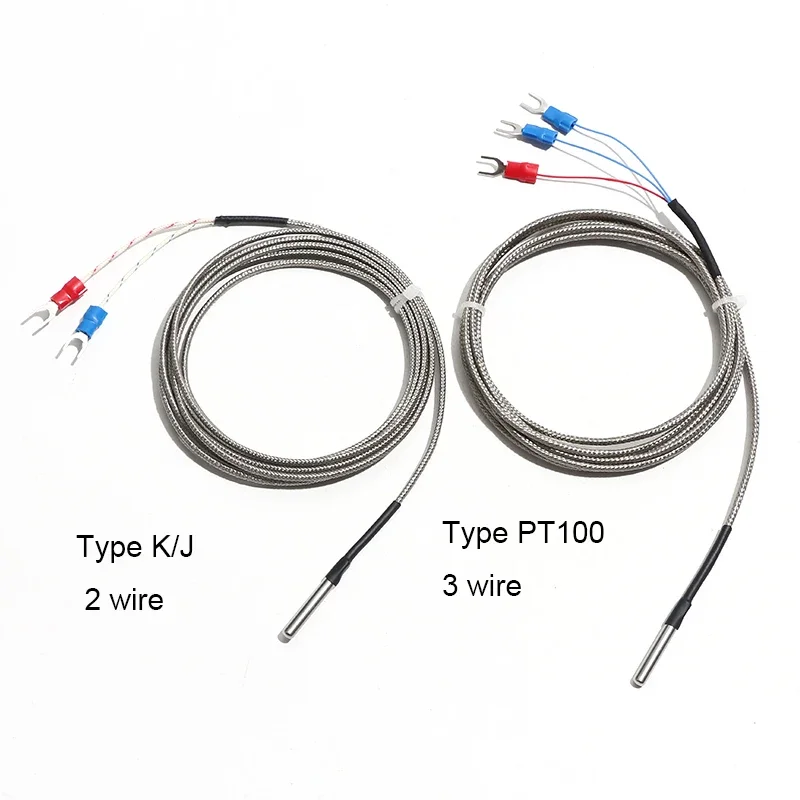 1PC 4mm*30mm Stainless Steel Temperature Sensor Probe  K J PT100 1m 2m 3m 5m Shielded Braide Wire Thermocouple