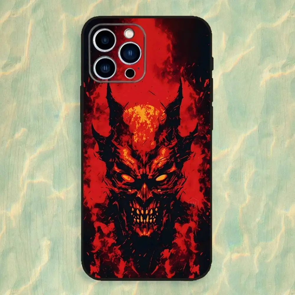 حافظة هاتف آرت هيل شيطاني لهاتف آيفون 16,15,14,13,12,11 Plus,Pro Max,XS,X,XR,SE,Mini,8,7,غطاء أسود من السيليكون الناعم