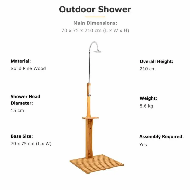 Immagine 4: Doccia da esterno in legno di teak naturale, con poggiapiedi, per patio, piscina e giardino, colore naturale. Da montare su terrazze, bordi piscina e giardini privati per lavarsi e rimuovere lo sporco dopo il nuoto.