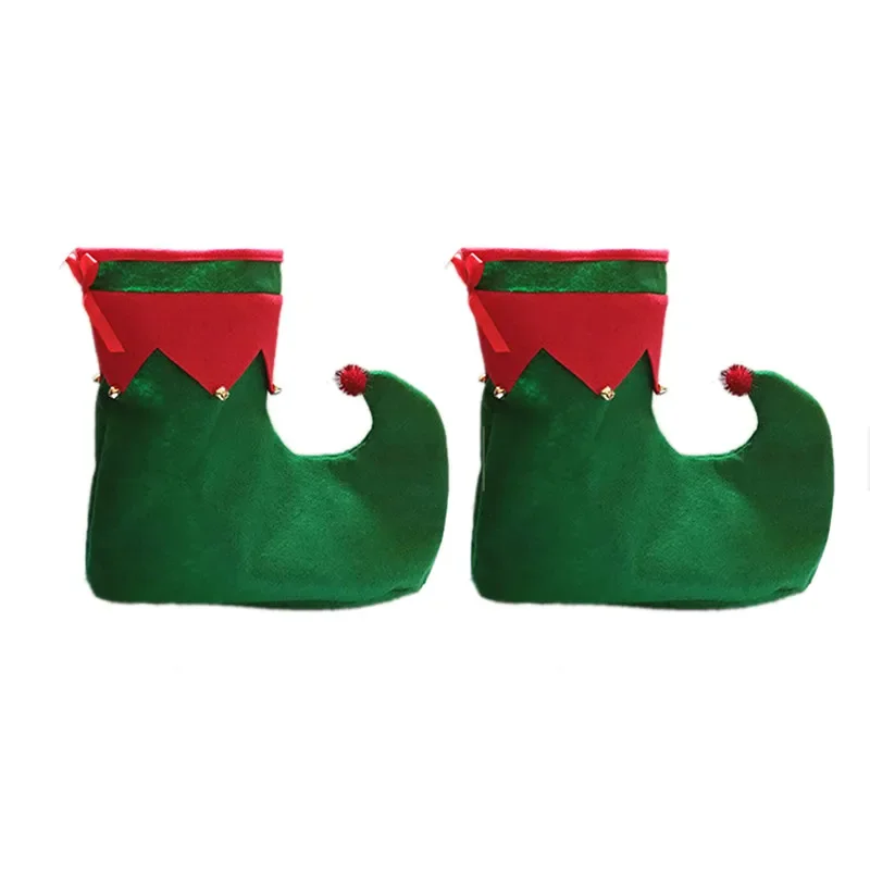 One Pair Adult Wearable Elf Boots for Adult Pom Pixie Elf Shoes Christmas Party Red Green Fancy Dress Costume Accessory