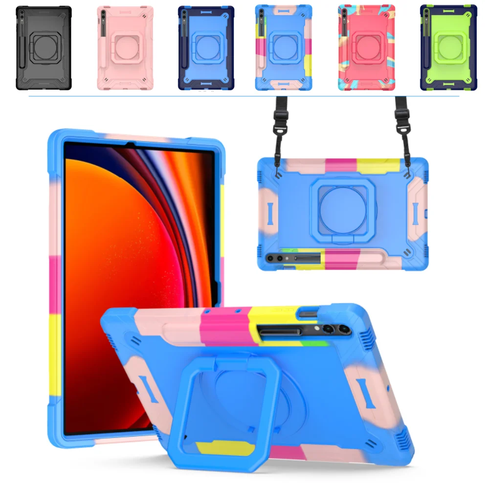 Case for Samsung Galaxy Tab S9 S9FE A9 Plus 11 inch 360°Rotatable Kickstand for Tab A9 8.7 S9+ S9FE+ 12.4 with Shoulder Strap