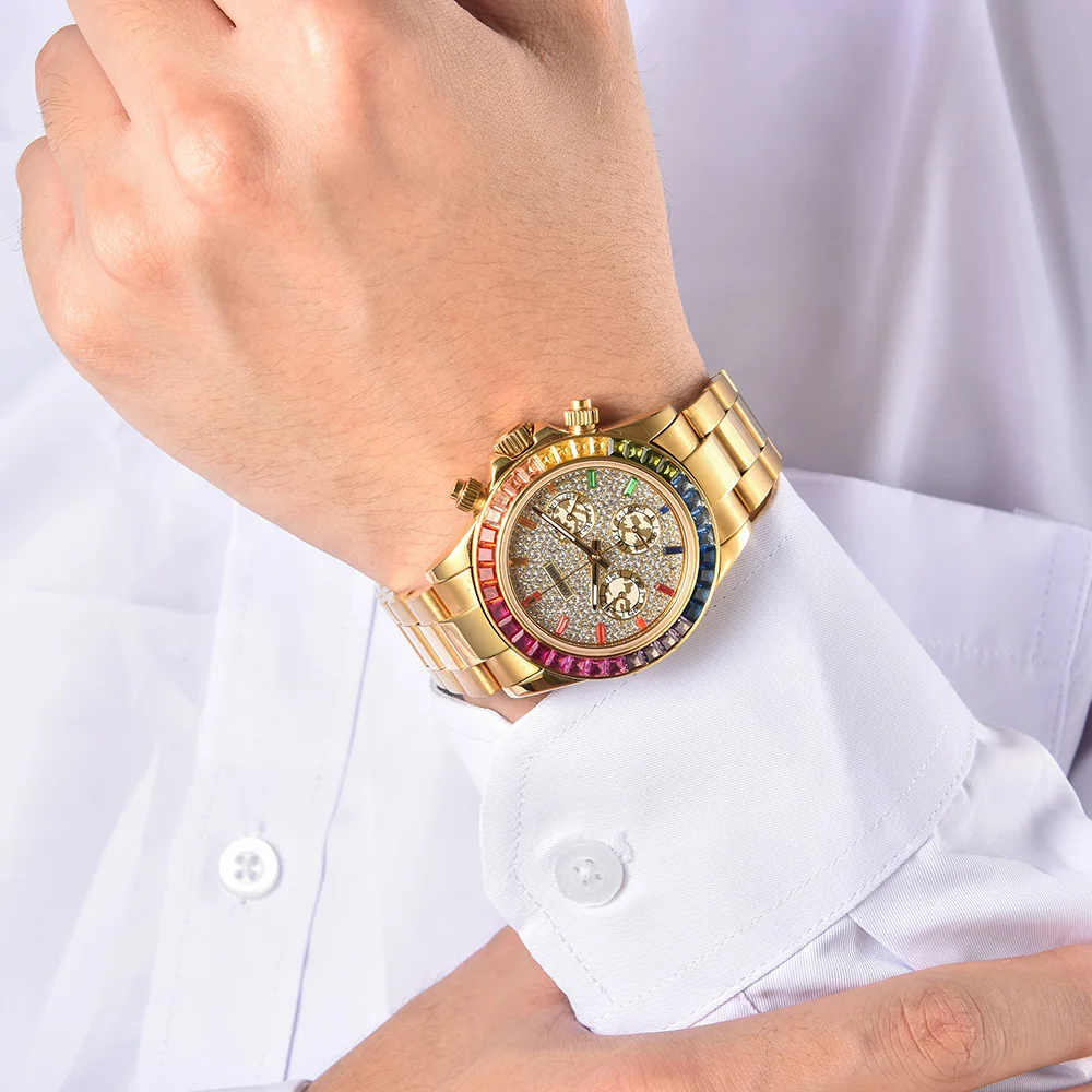 Часы VK63, красочные часы с бриллиантами и драгоценными камнями, серия OUMASHI, лучшие мужские часы с циферблатом панды, кварцевое сапфировое стекло, часы из нержавеющей стали 316,