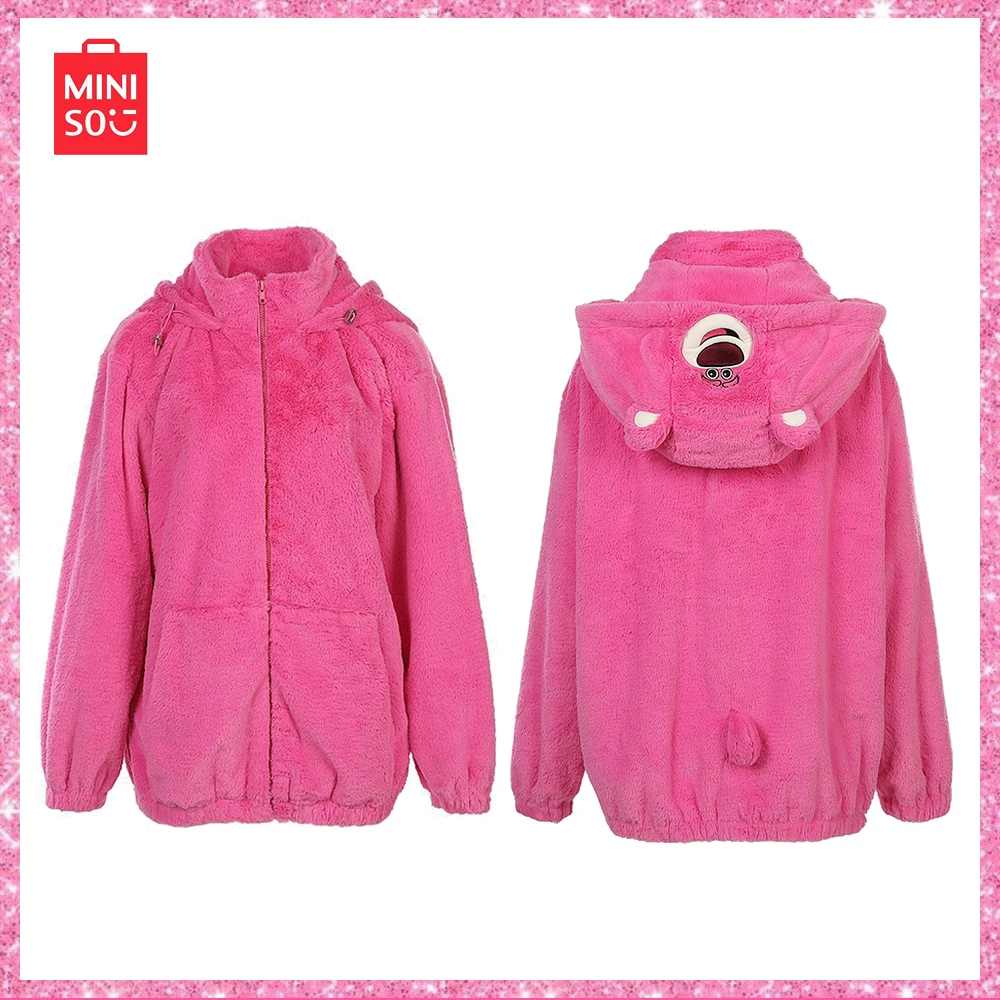 

Miniso Lotso New Trendy Winter Cute Sweet Plush Coat Fashion Hooded Cardigan Warm Cozy Coat Girls Christmas Wear Birthday Gift